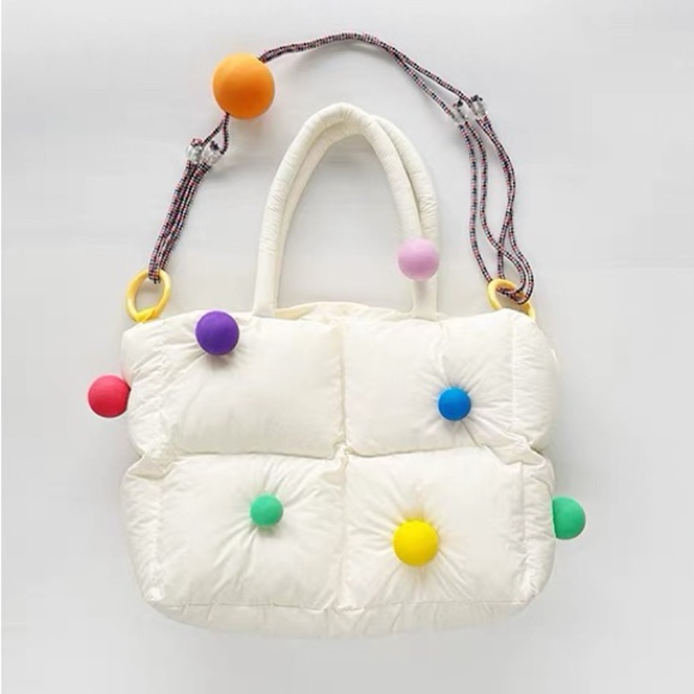 Colorful Pom-Pom White Tote Bag